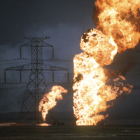 Oil well fires outside Kuwait.
