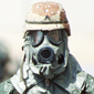 Soldier wearing gasmask
