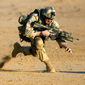 Soldier running in combat gear