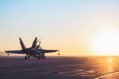 Jet fighter on an aircraft carrier deck